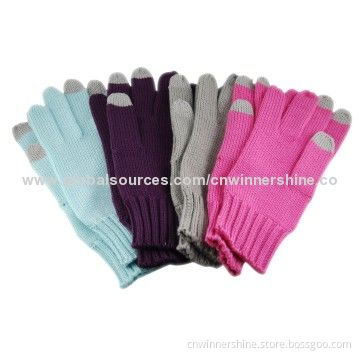 Knitted 3 Fingers Touch Gloves, Winter Warm OEM/ODM Free Samples, Made of 95% Acrylic/5% Elastane